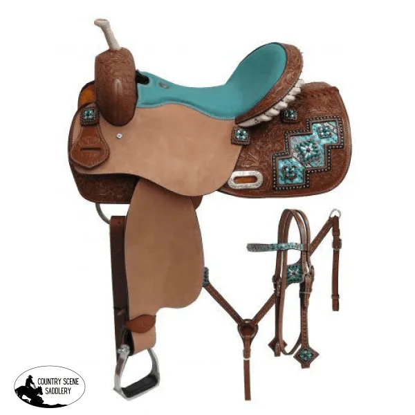 14", 15", 16" Double T " Arctic Aztec" print barrel style saddle set. (FQHB)