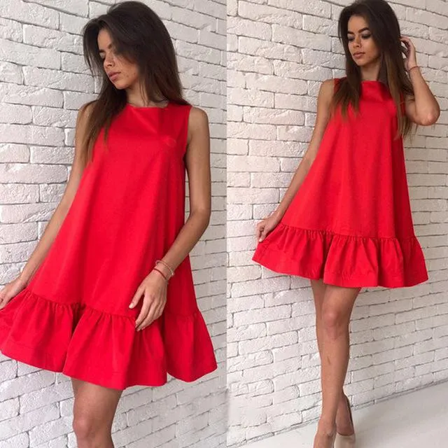 2017 Women Sexy Ruffles Dress Summer Sleeveless A Line Bodycon Female Plus Size Short Mini Dresses New Large Size Party Vestidos