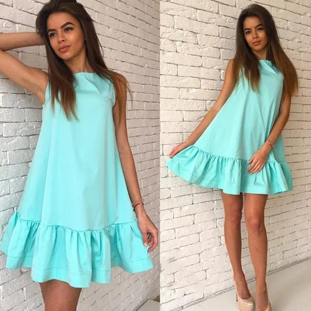 2017 Women Sexy Ruffles Dress Summer Sleeveless A Line Bodycon Female Plus Size Short Mini Dresses New Large Size Party Vestidos