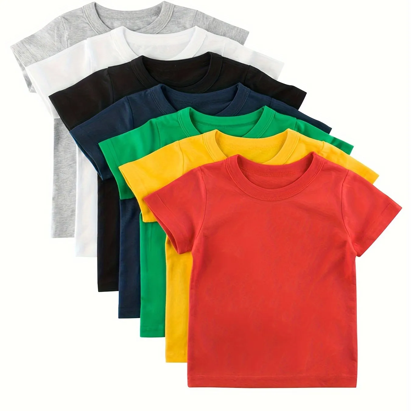 7pcs Boys' Solid Color Cotton T-Shirts - Comfy, Versatile & Cool Short Sleeve Tees