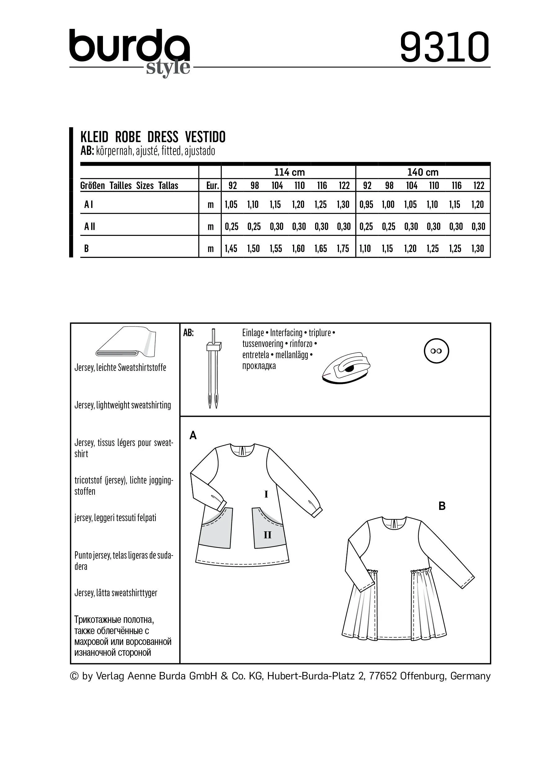 9310 Burda Sewing Pattern |  CHILD DRESS