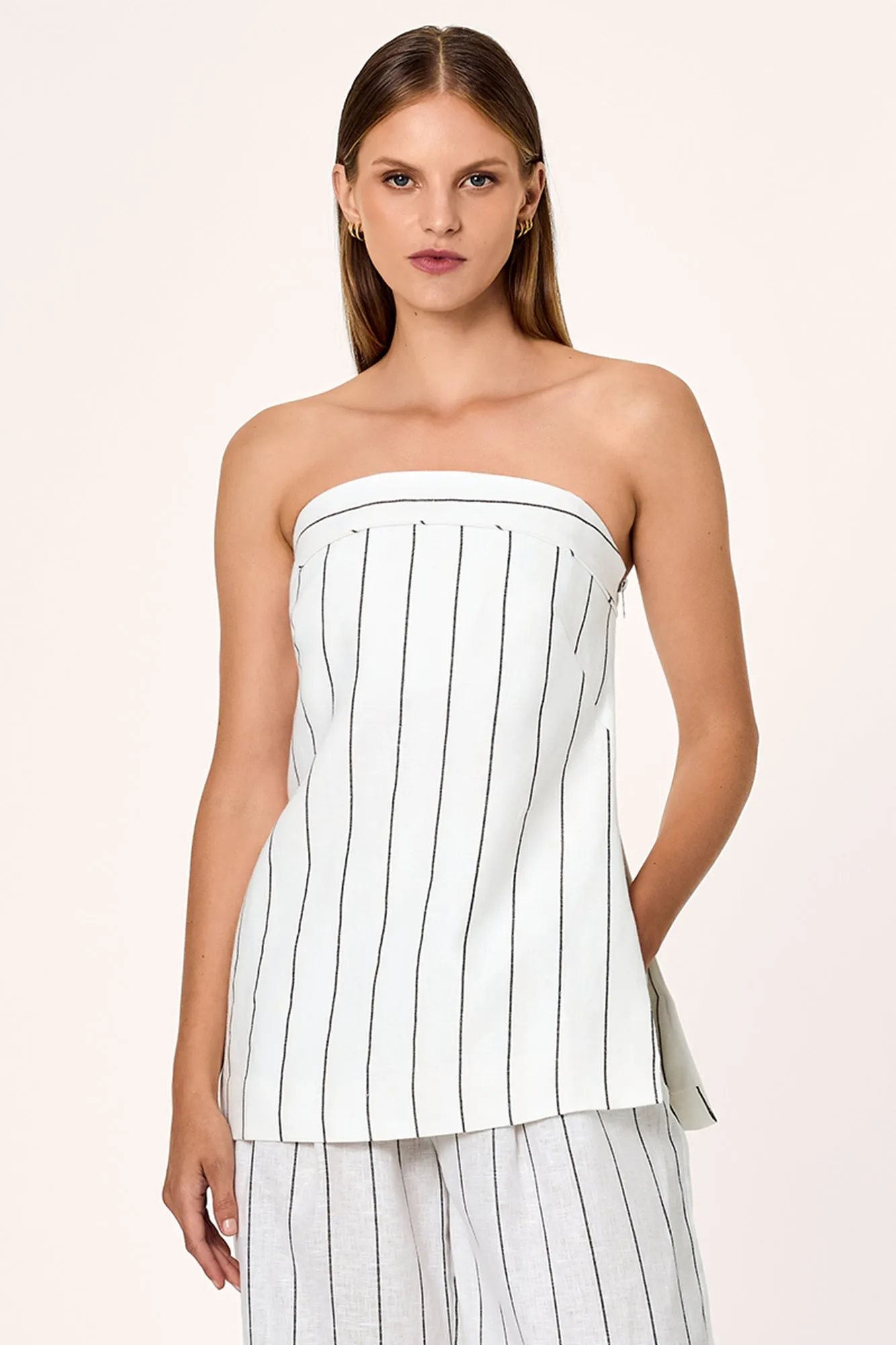 Anamika Strapless Top - Milk Black Pinstripe