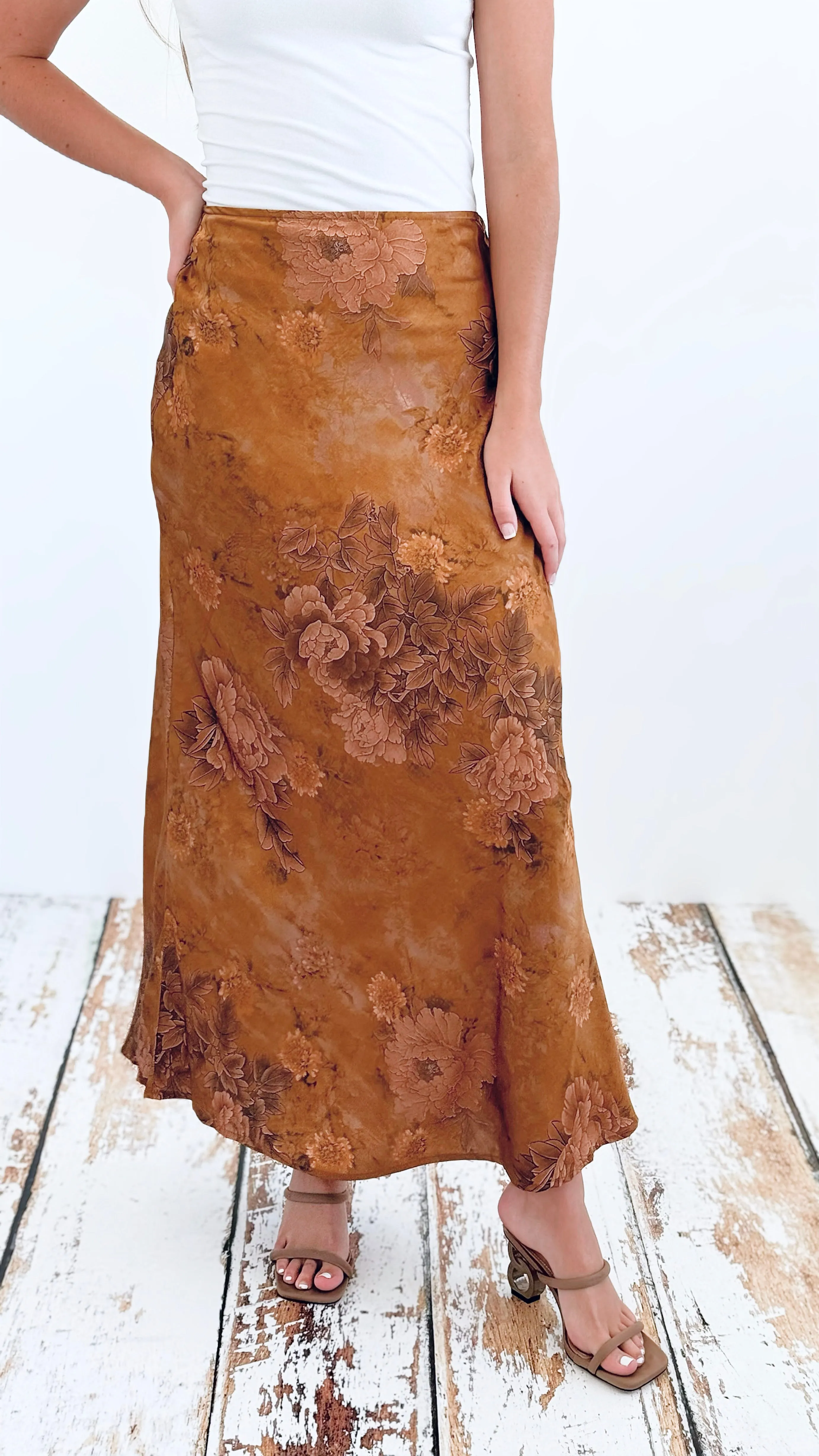 Autumn Bloom Satin Maxi Skirt