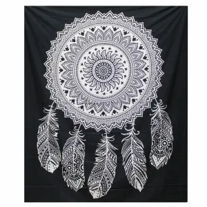 B&W Double Cotton Bedspread/Wall Hanging-Dreamcatcher-Width: 200cm Height: 230CM