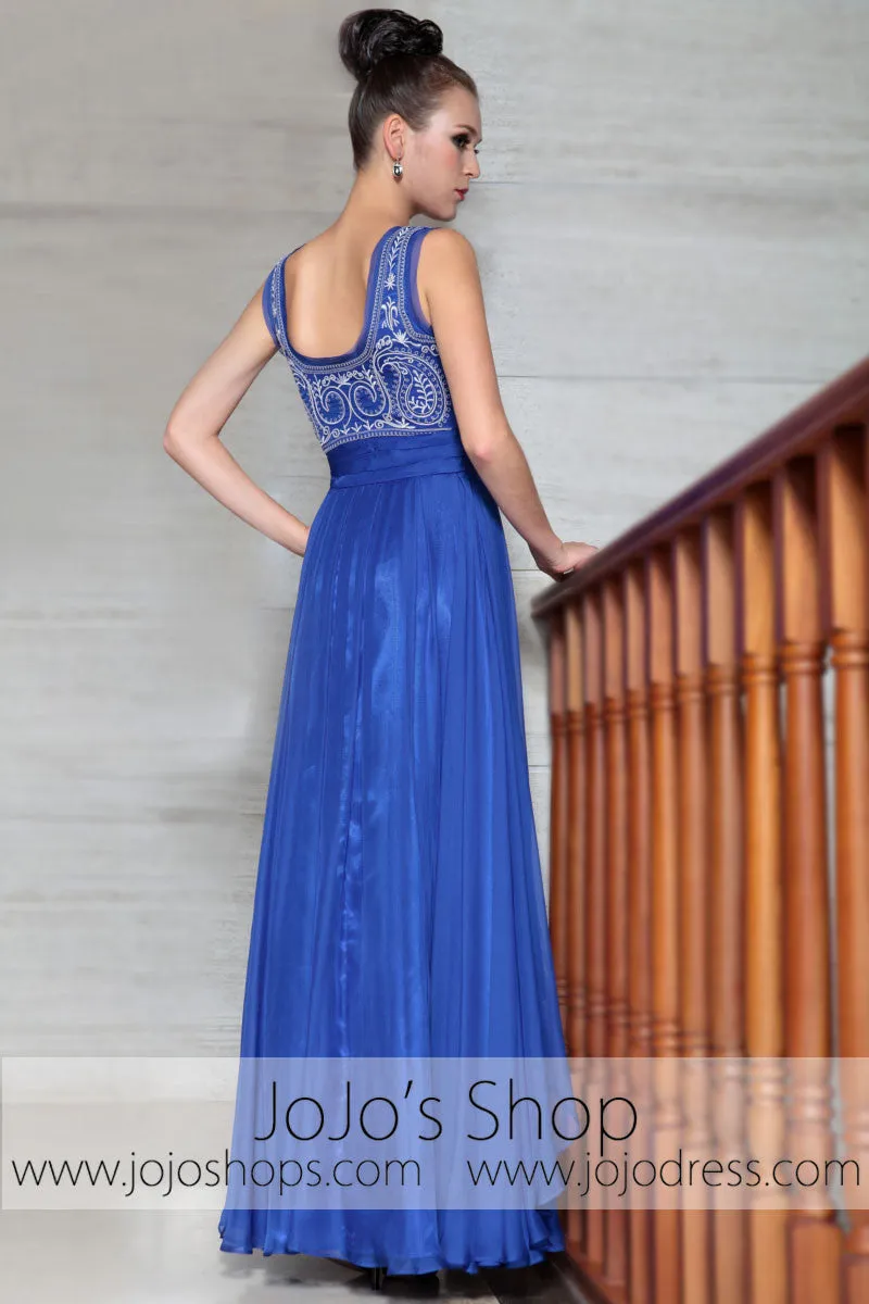 Blue Embroidered Scoop Neck Elegant Prom Evening Formal Dress DQ830875