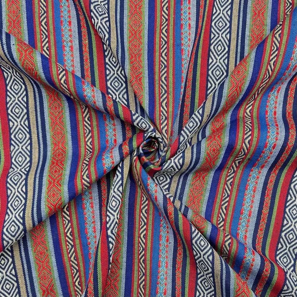 Blue Stripes Tribal Print Recycled Jacquard Fabric