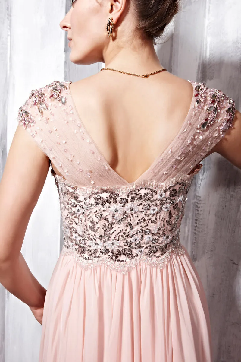 Blush Pink Cap Sleeves Floor Length Beauty Pageant Formal Evening Dress CX856838