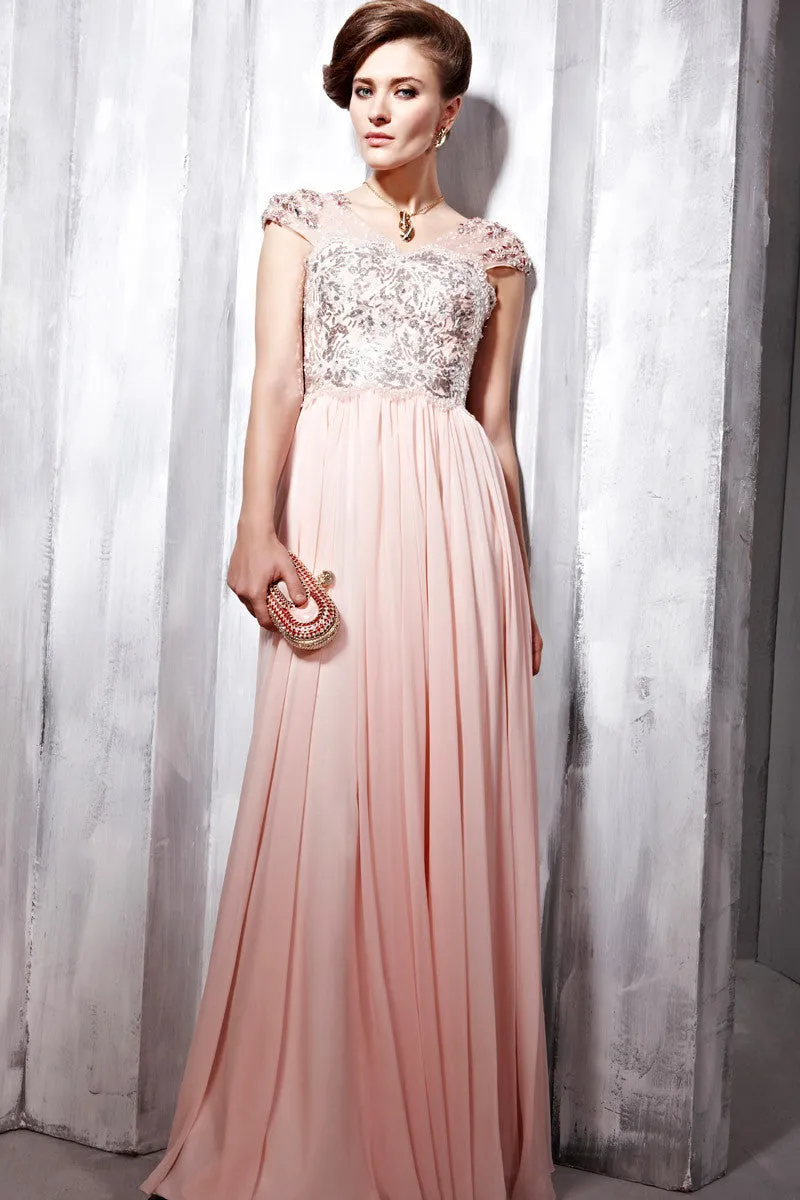 Blush Pink Cap Sleeves Floor Length Beauty Pageant Formal Evening Dress CX856838