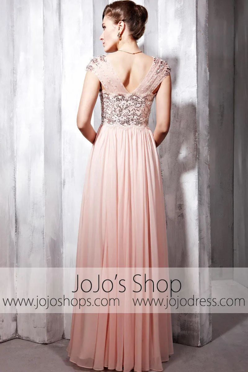 Blush Pink Cap Sleeves Floor Length Beauty Pageant Formal Evening Dress CX856838