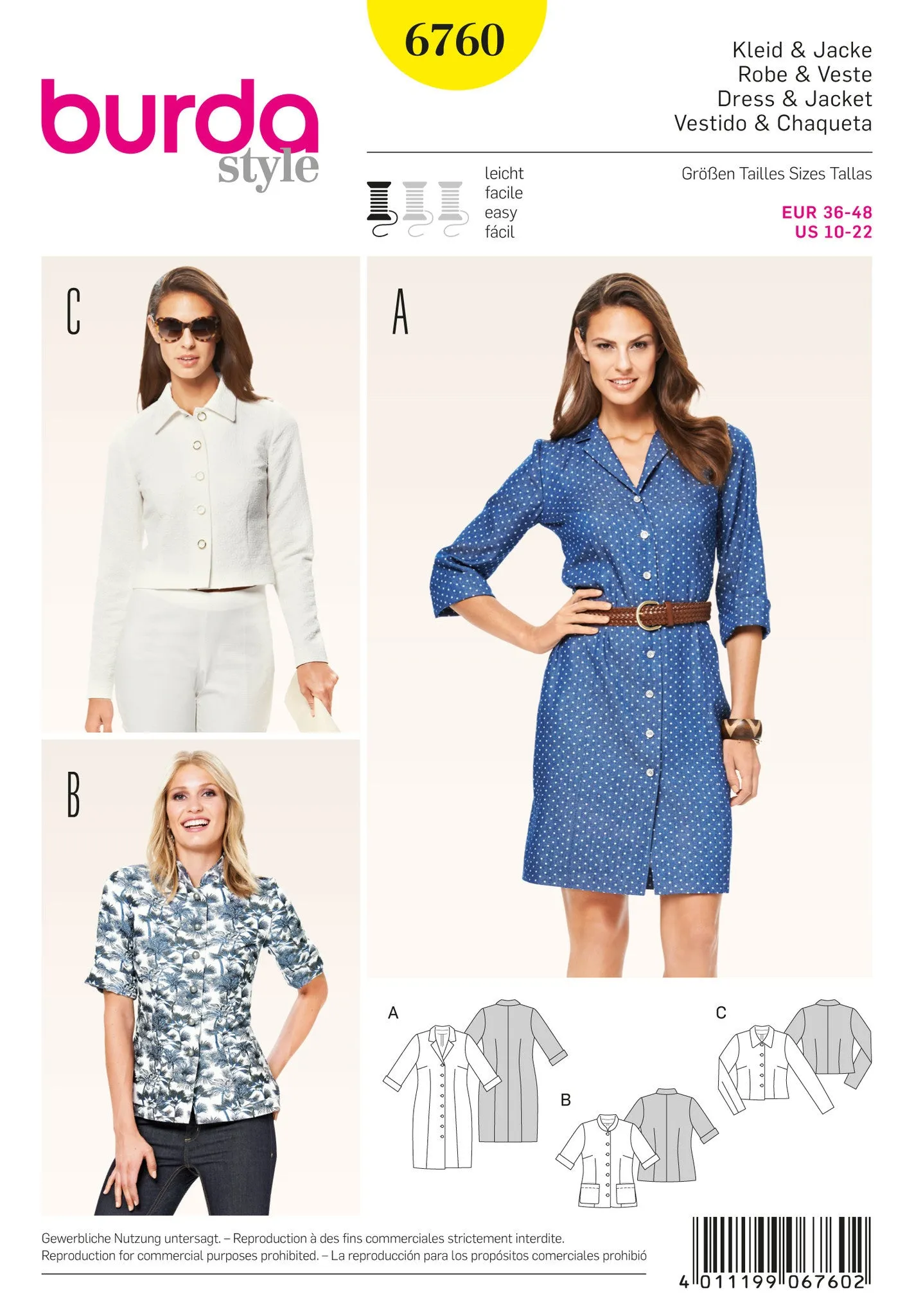 Burda 6760 Misses Shirt-Dress and Jackets Pattern