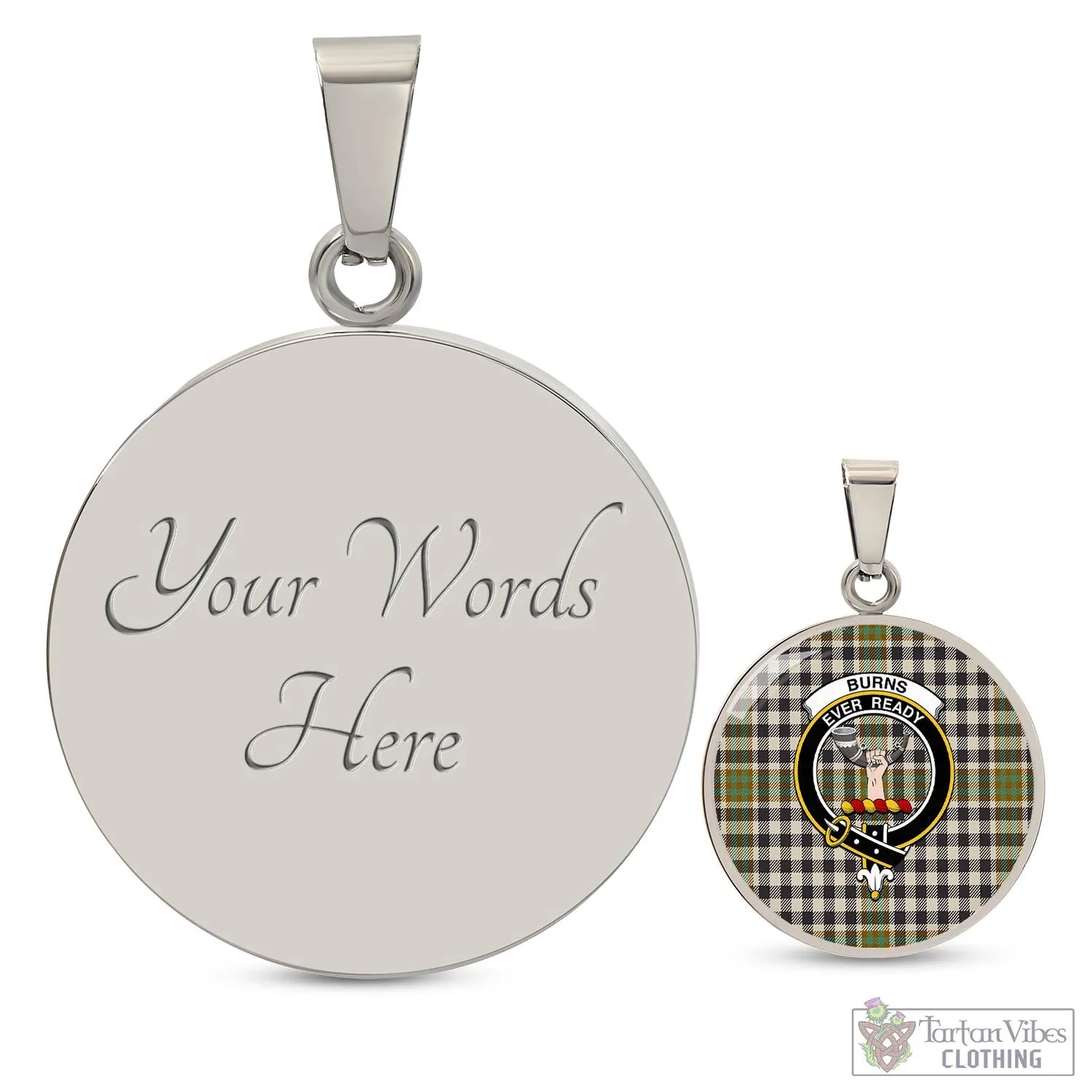 Burns Check Tartan Circle Necklace with Family Crest