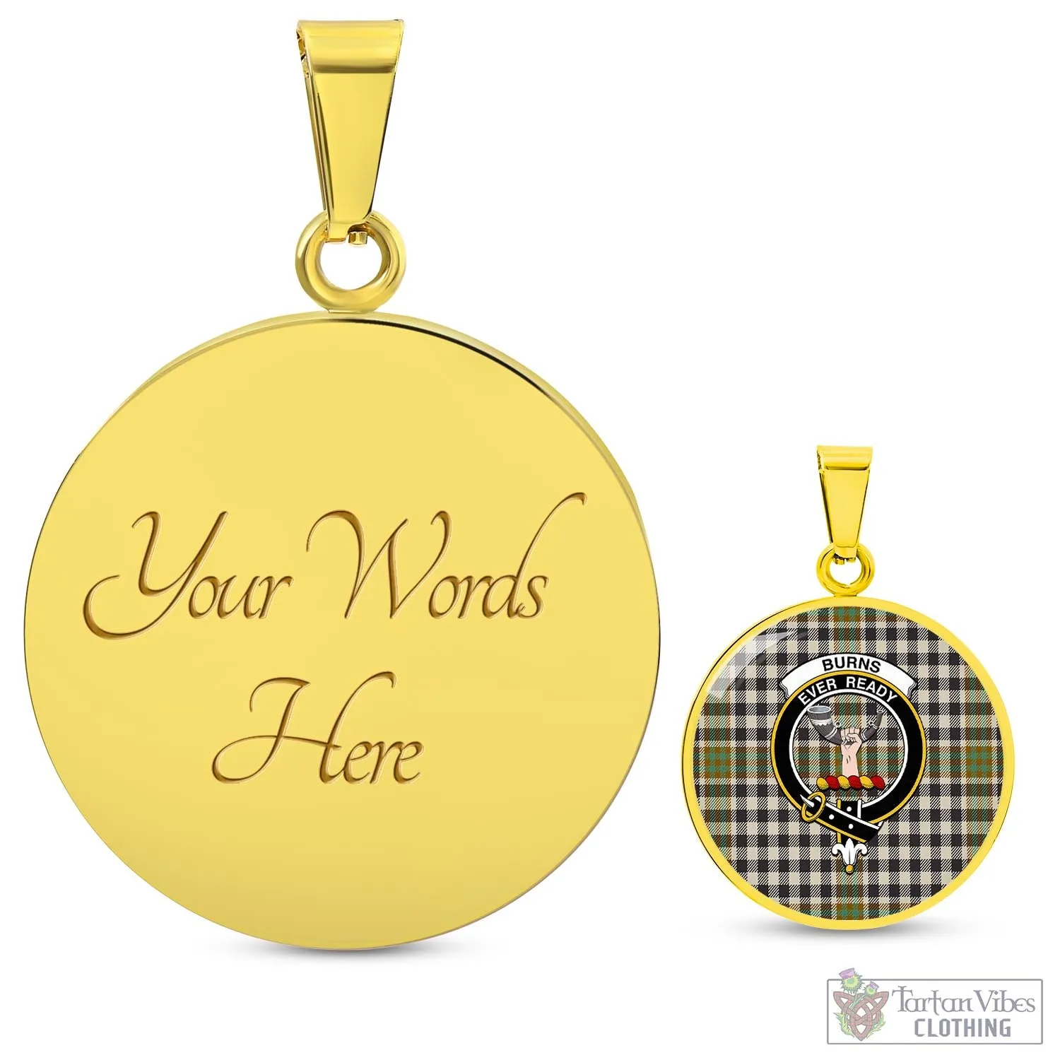 Burns Check Tartan Circle Necklace with Family Crest