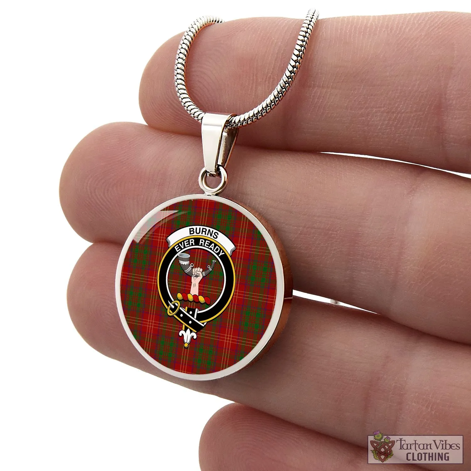 Burns Tartan Circle Necklace with Family Crest