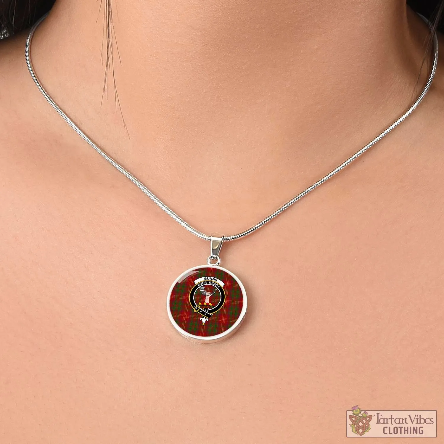 Burns Tartan Circle Necklace with Family Crest