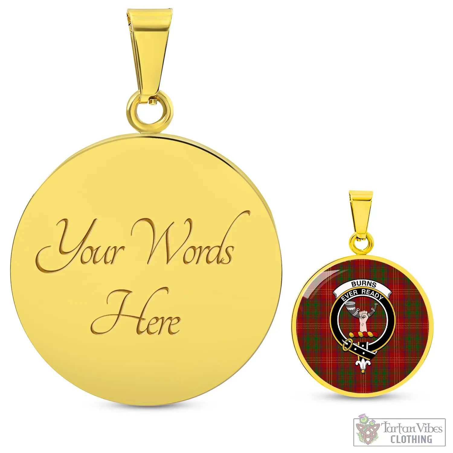 Burns Tartan Circle Necklace with Family Crest