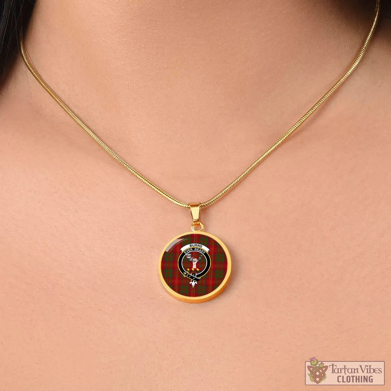 Burns Tartan Circle Necklace with Family Crest