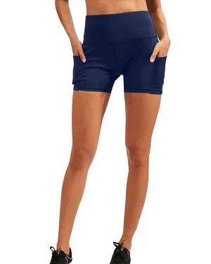 Calcao High Waist Yoga Shorts With Pocket - Navy