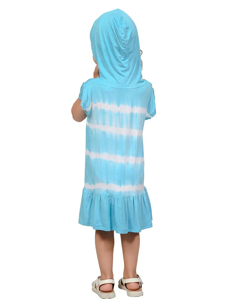 Cap sleeve hoodie dress in tie dye colors