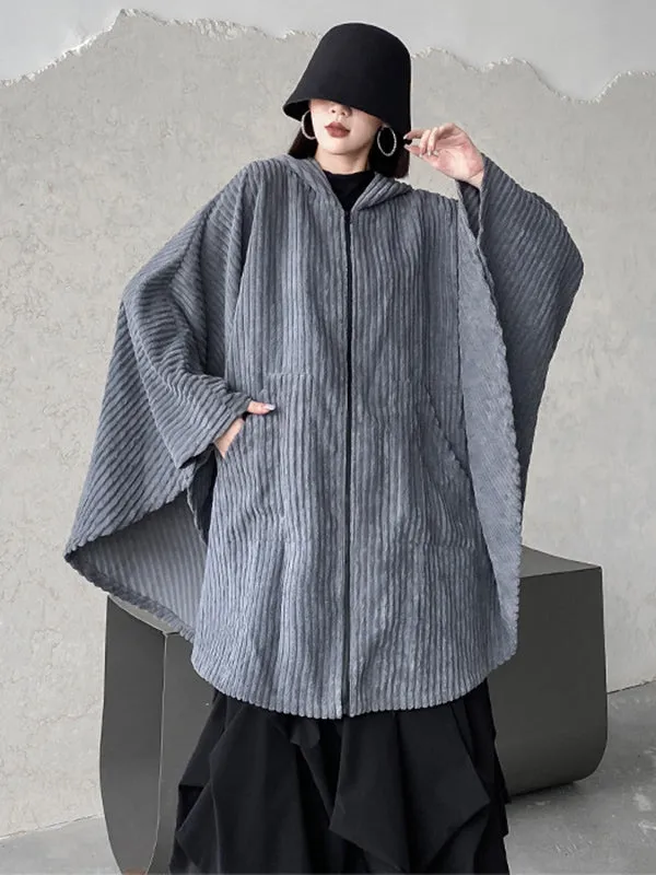 Casual Batwing Sleeves Loose Zipper Jackets Outerwear