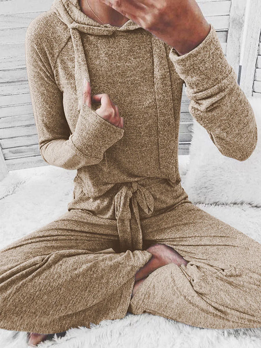 Casual Cropped Hoodie and Bottoms Loungewear Set