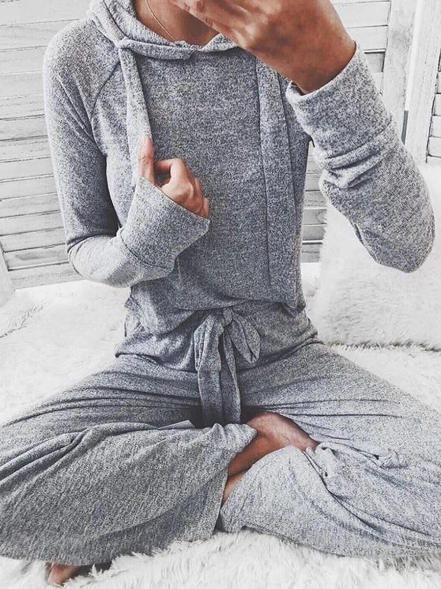 Casual Cropped Hoodie and Bottoms Loungewear Set