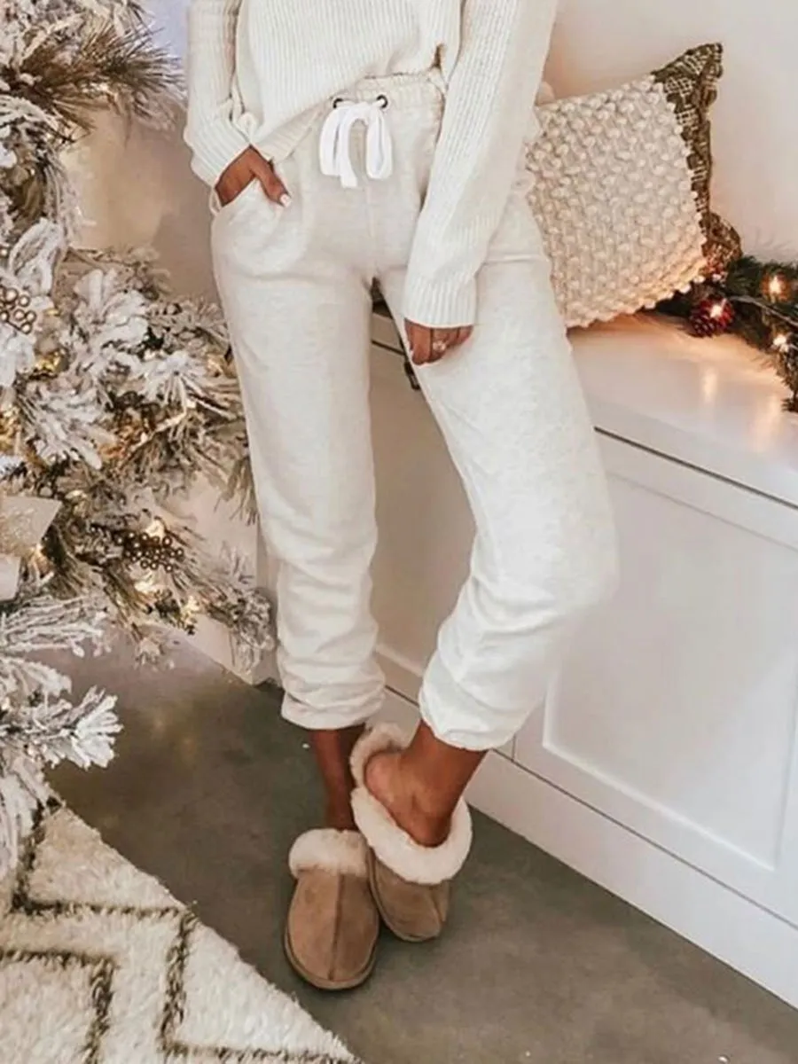 Casual Round Neck Long Sleeve Solid Color Two-Piece Set