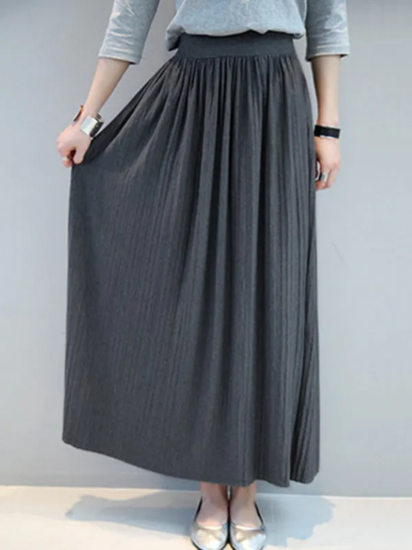 Casual Solid Color Elasticity Waist Pleated Skirts