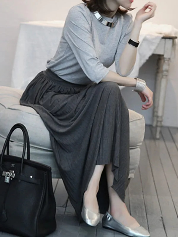 Casual Solid Color Elasticity Waist Pleated Skirts