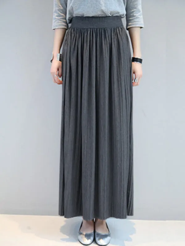 Casual Solid Color Elasticity Waist Pleated Skirts