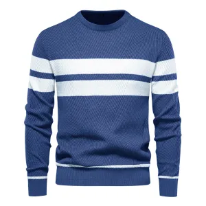 CASUAL STRIPED MEN'S SWEATER PULLOVER COLOR BLOCKED ROUND NECK MEN'S KNIT SWEATER