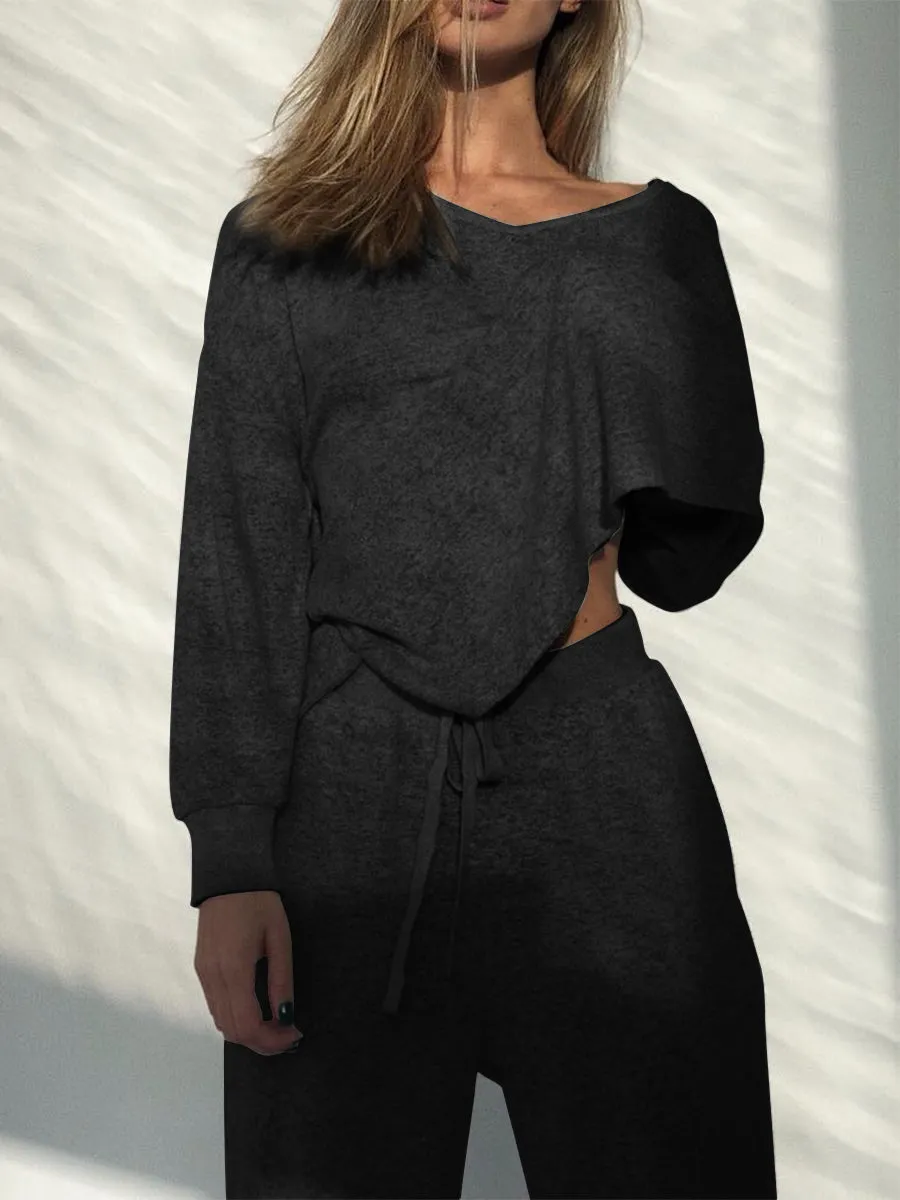 Casual V-neck Loose Long Sleeves Two-piece Suit