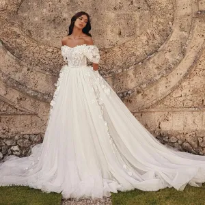 Charming Off The Shoulder Wedding Dresses For Women Bohemian Lace Appliques Bridal Gown Beach Vestidos De Novia Customized