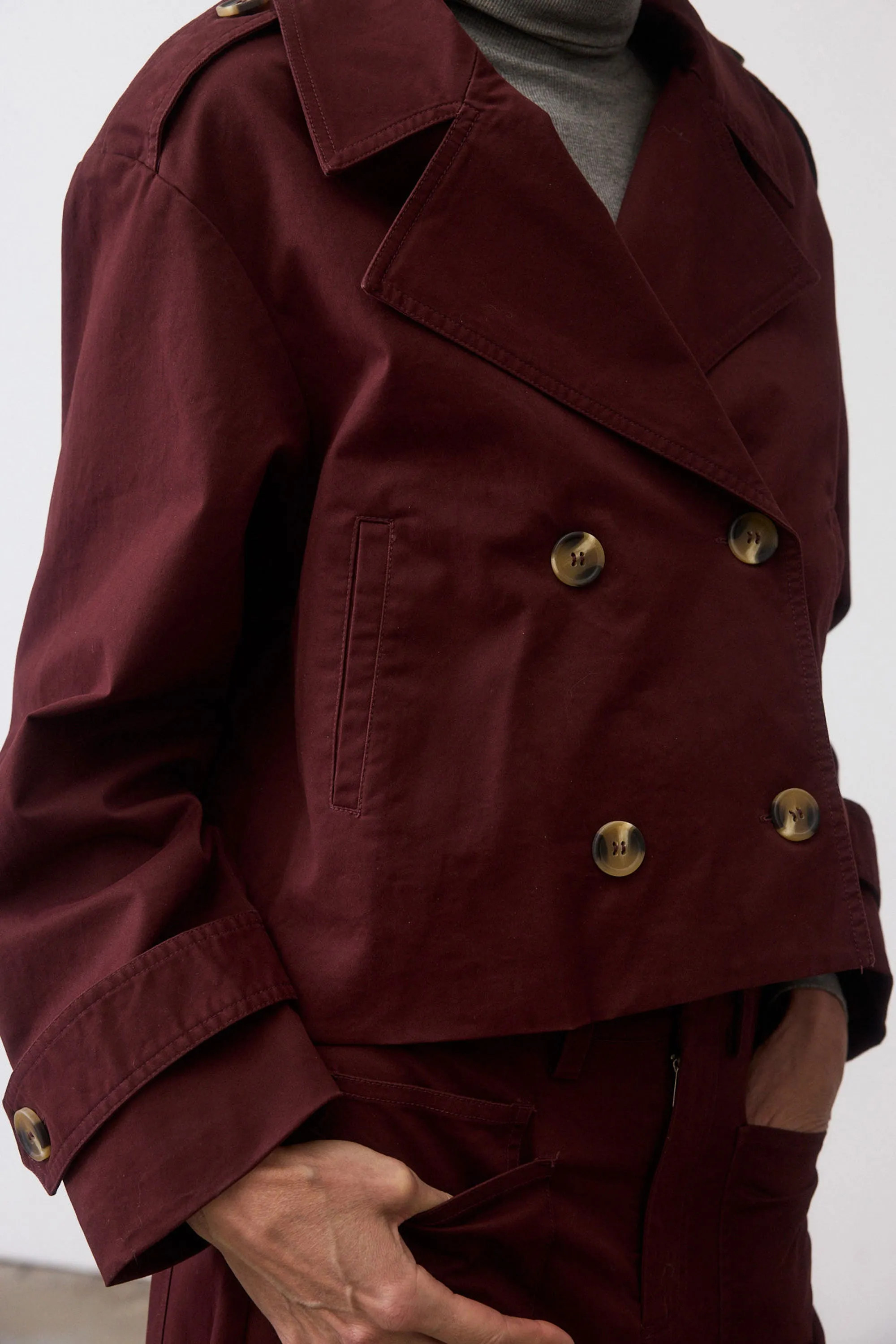 Classic Cropped Twill Trench Coat