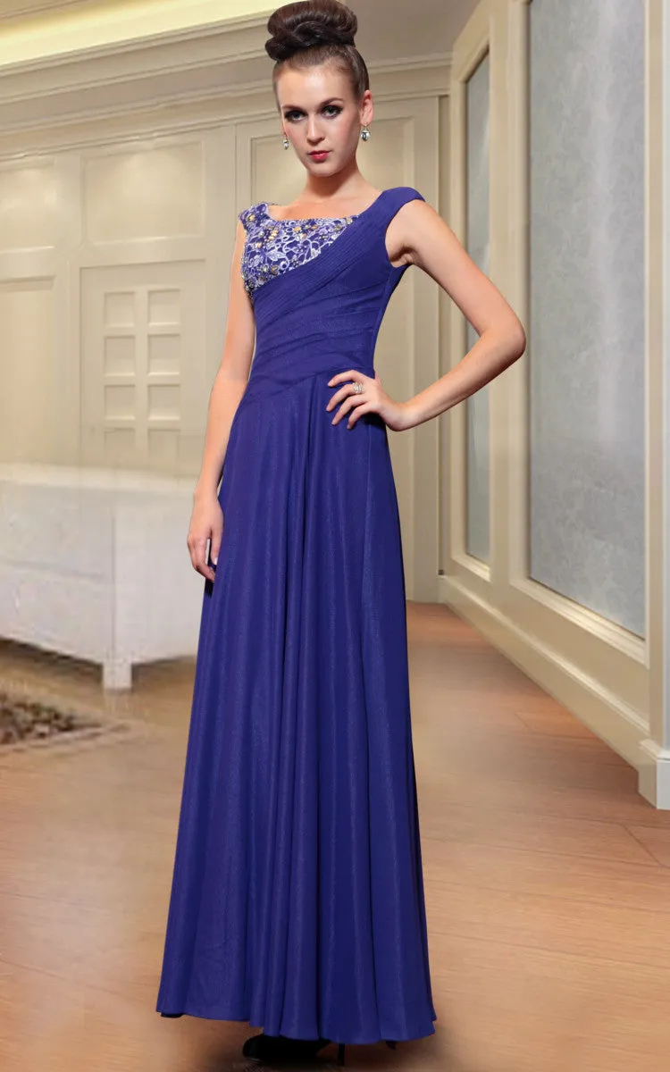 Dark Blue Jeweled Evening Prom Formal Dress