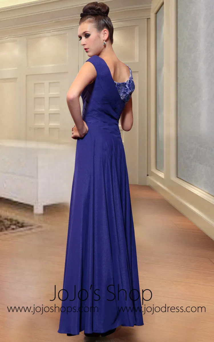 Dark Blue Jeweled Evening Prom Formal Dress