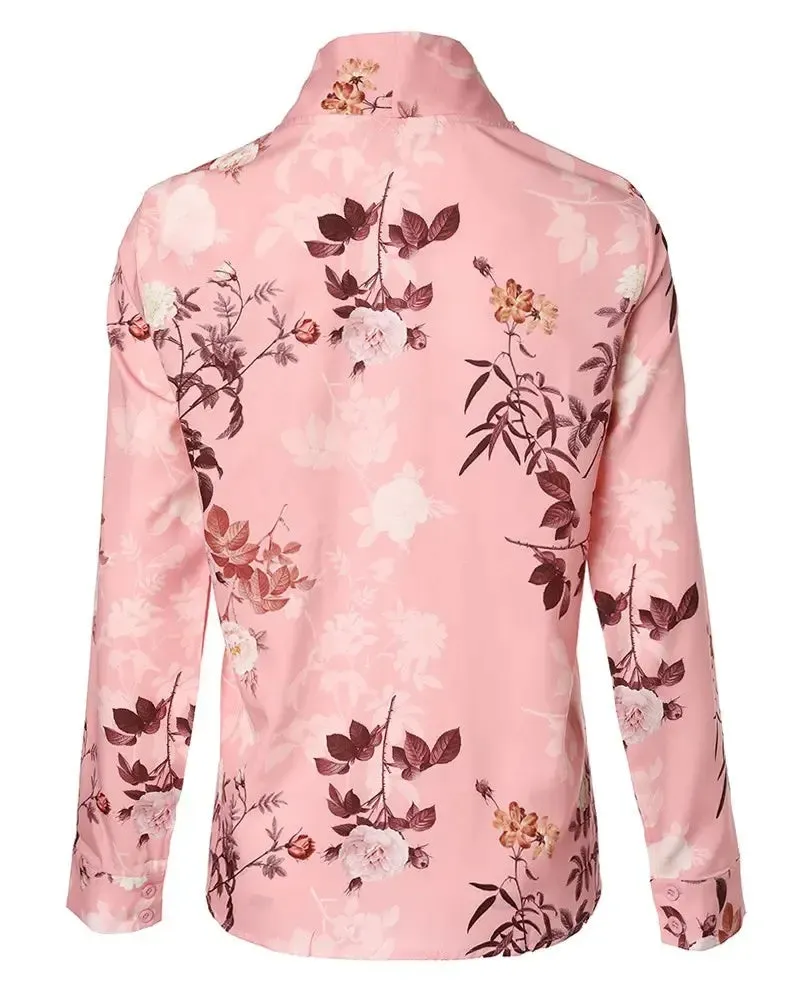 Deanwangkt - Floral Print Tie Neck Long Sleeve Top