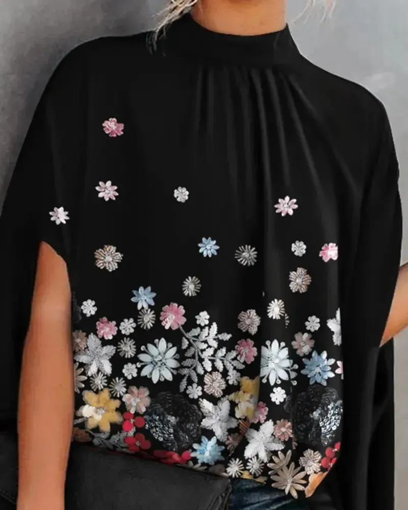 Deanwangkt - Floral print top with dolman sleeves