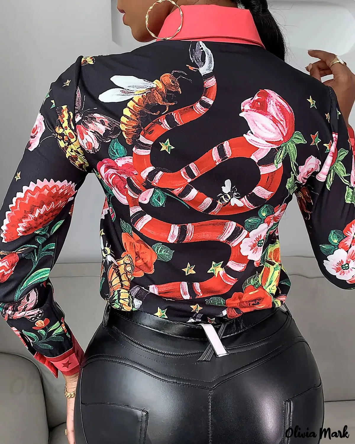 Deanwangkt - Tie Neck Butterfly Print Long Sleeve Top