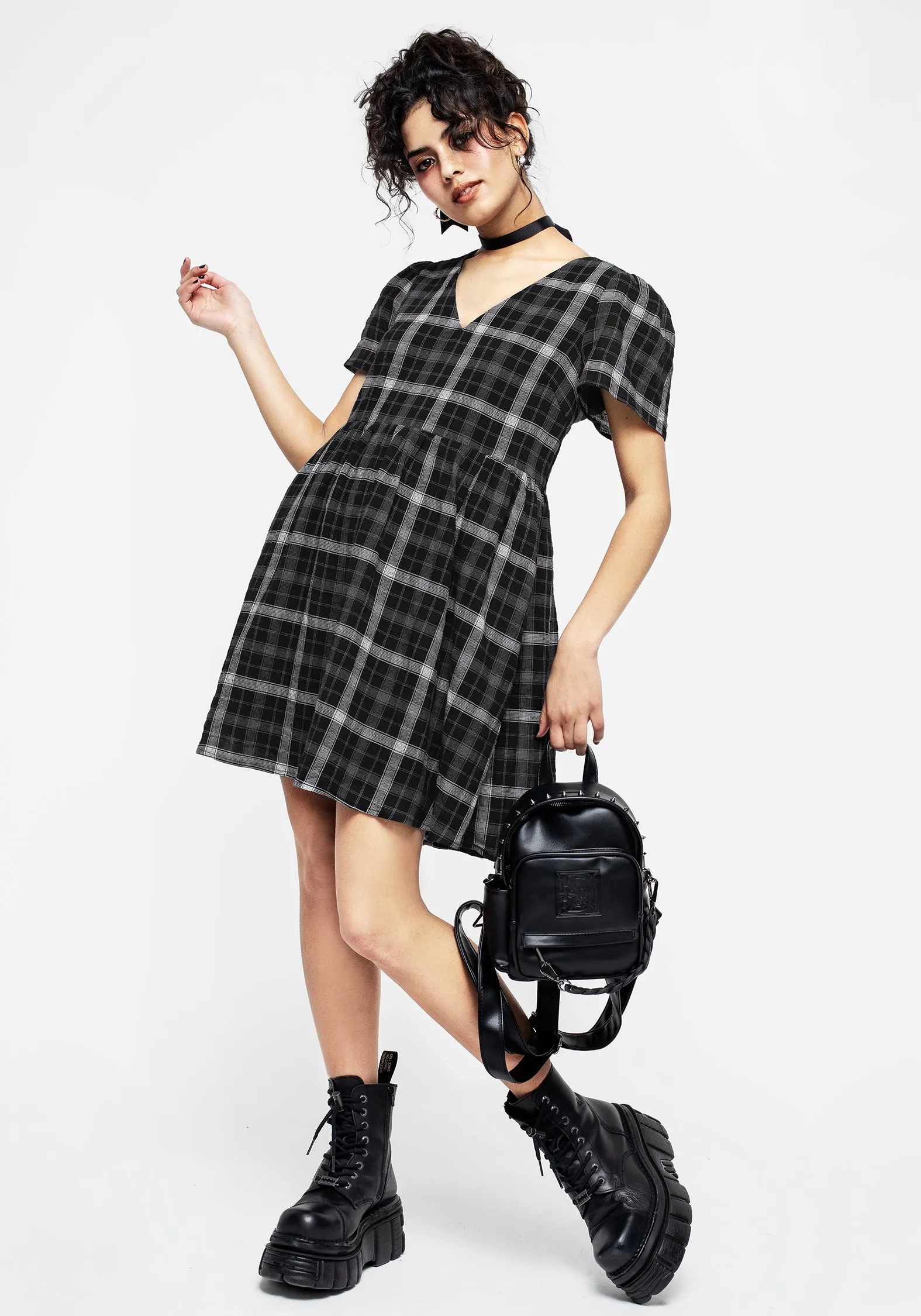 Dilemma Check Mini Smock Dress