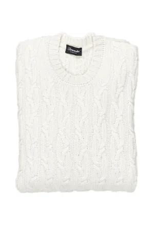 Drumohr Latte Cableknit Cashmere Crewneck Sweater