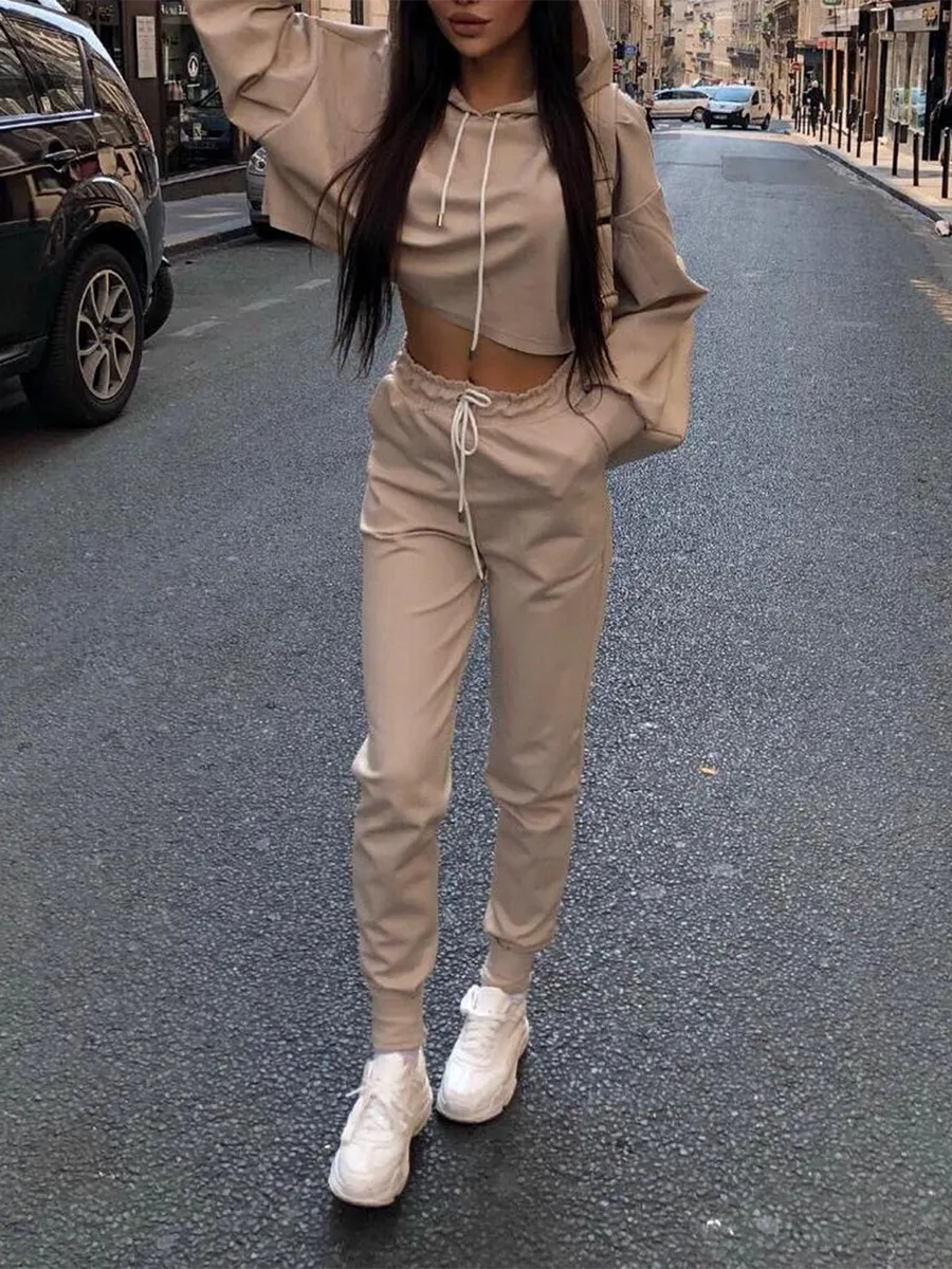 Fashion Casual Drawstring Hoodie Loose Two-piece Suit