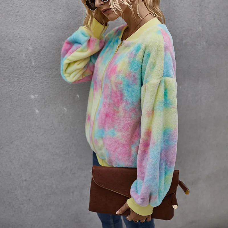 Fashion tie-dye long-sleeved plush jacket