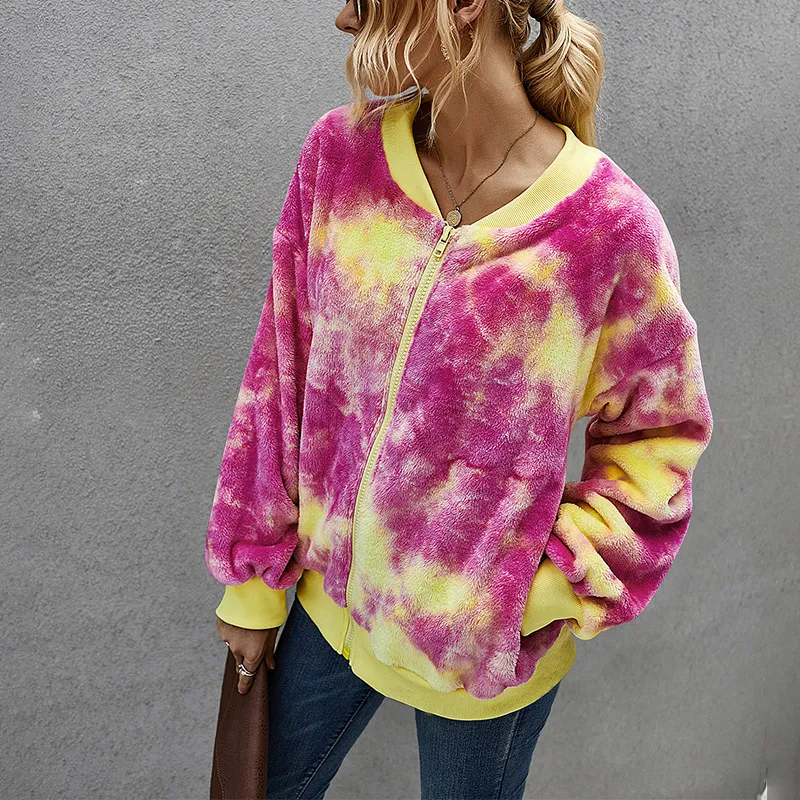 Fashion tie-dye long-sleeved plush jacket