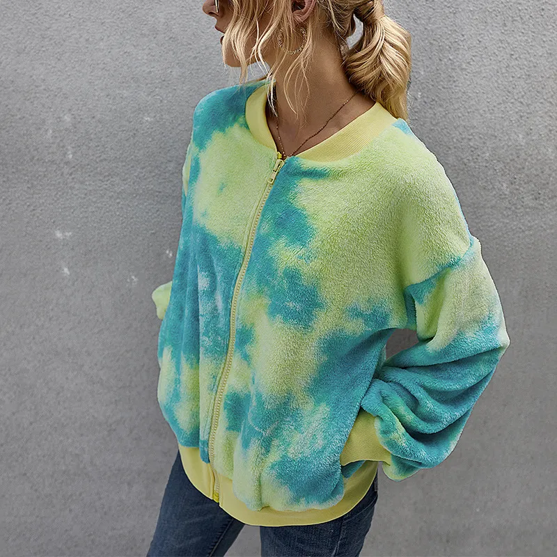 Fashion tie-dye long-sleeved plush jacket