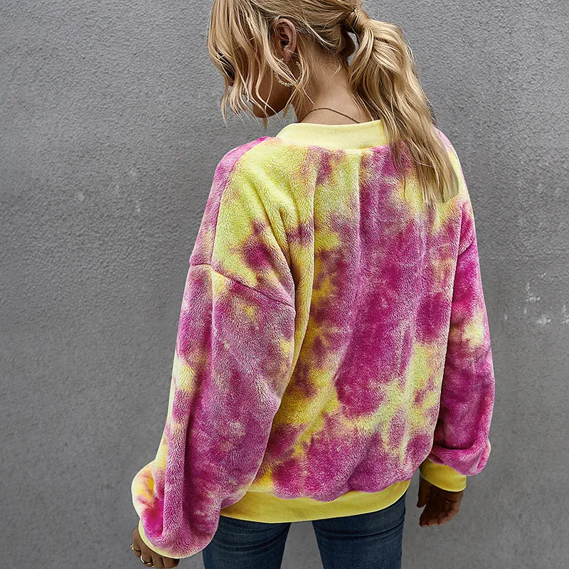 Fashion tie-dye long-sleeved plush jacket