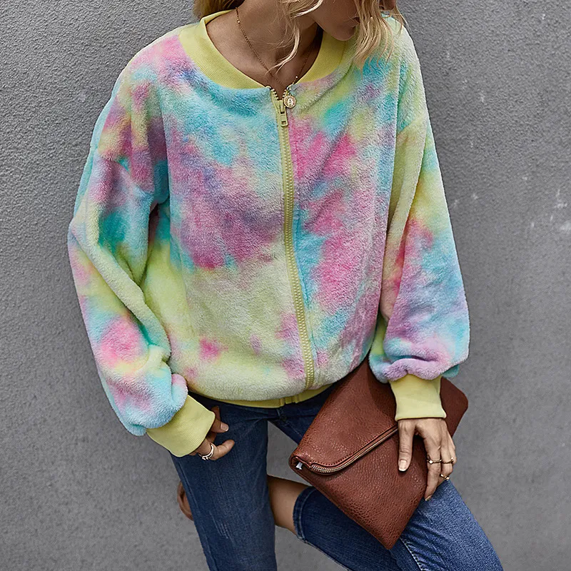 Fashion tie-dye long-sleeved plush jacket