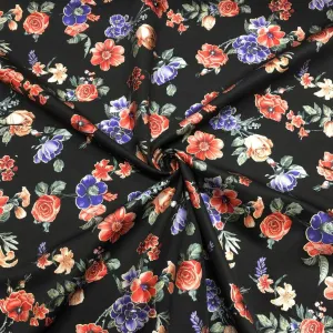 Foil Red and Blue Floral on Black Scuba Fabric