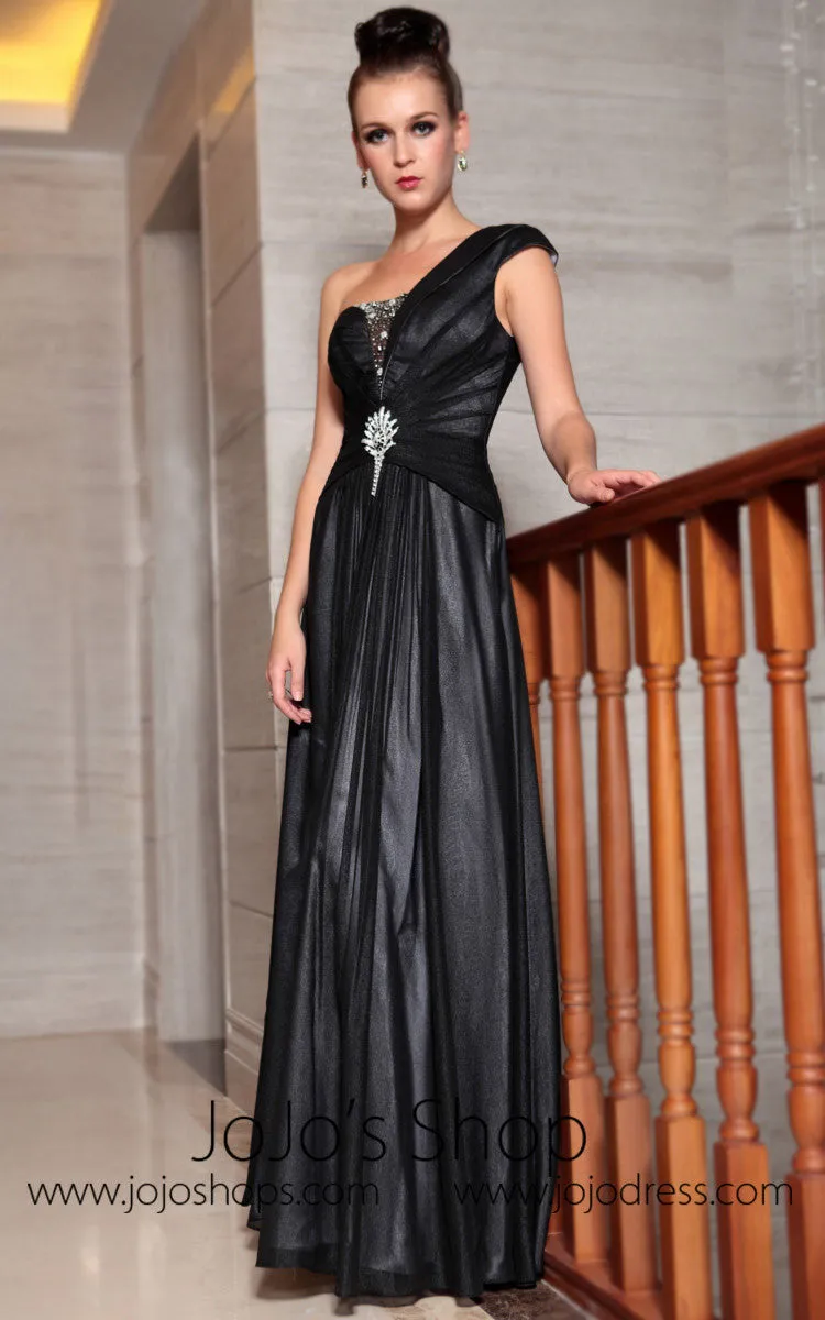 Grecian Black One Shoulder Prom Formal Dress