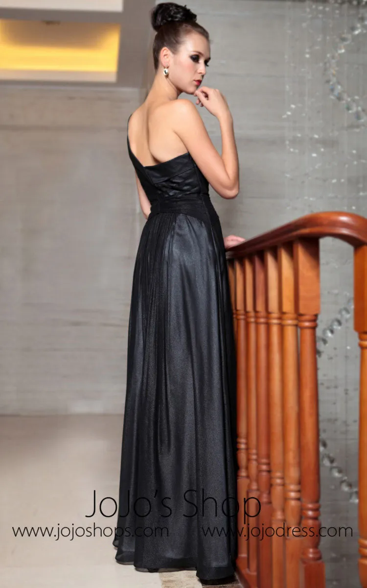 Grecian Black One Shoulder Prom Formal Dress