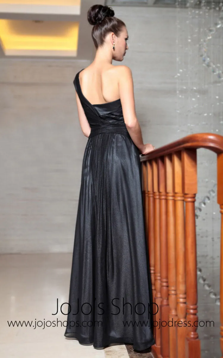 Grecian Black One Shoulder Prom Formal Dress